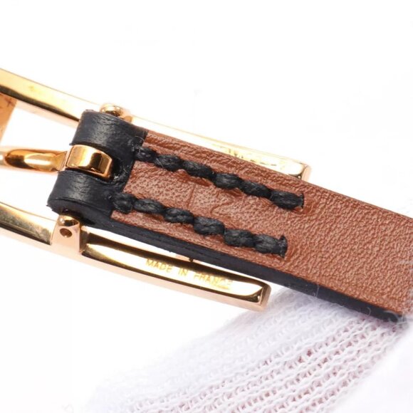 Auth HERMES Hapi 3 Bracelet Swift leather Gold Plated Black Gold Used Women GHW - Picture 2 of 4